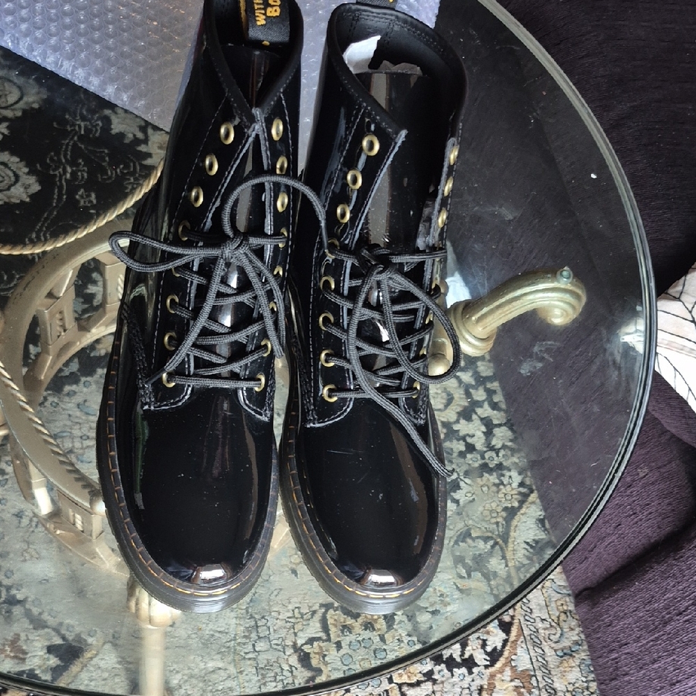 Black Patent Leather Lace-Up Boots